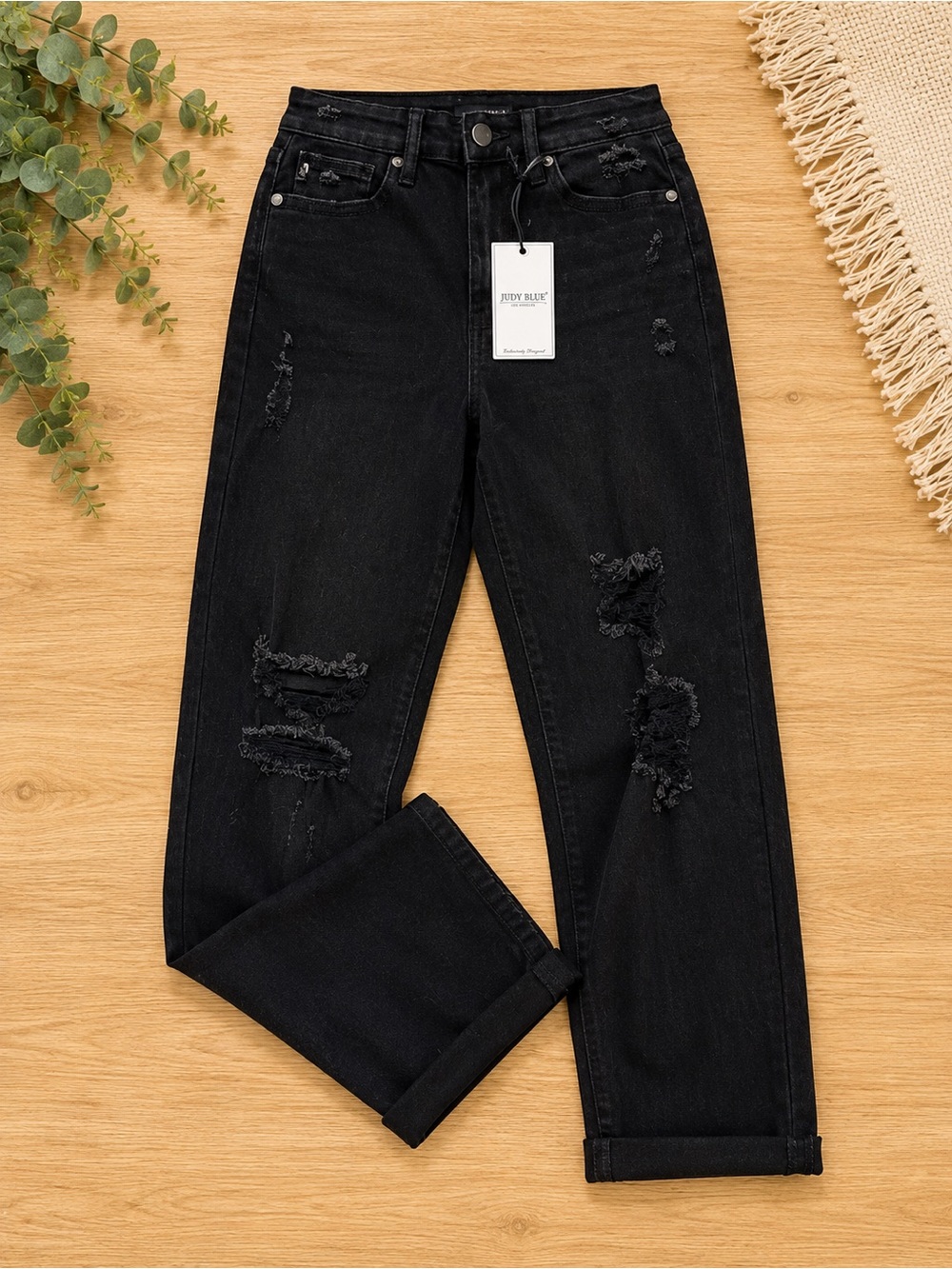 Judy Blue Black Distressed Boyfriend Jeans